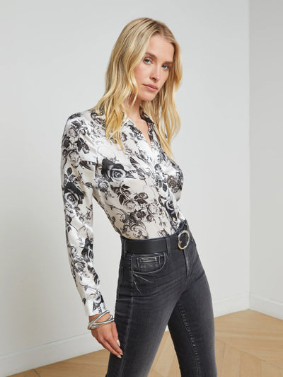 Tyler Blouse In White Baroque Floral