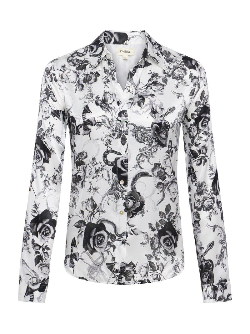 Tyler Blouse In White Baroque Floral