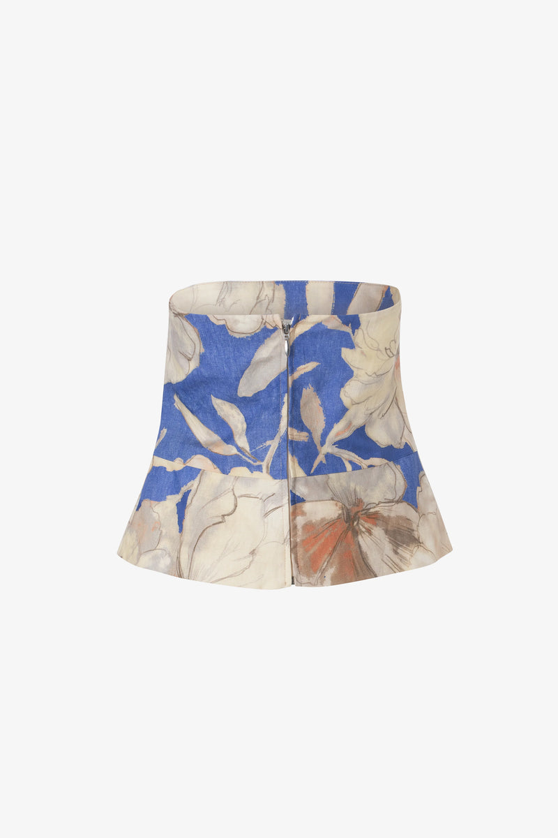 Floral Print Bustier in Blue Peach