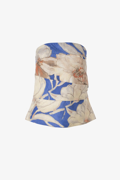 Floral Print Bustier in Blue Peach