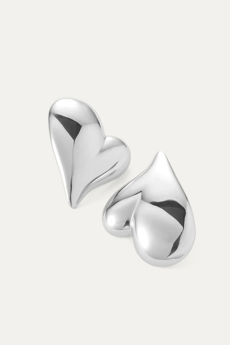 Mega Heart Button Earring in Silver