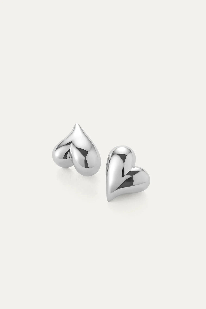 Art Heart Button Earrings In Silver