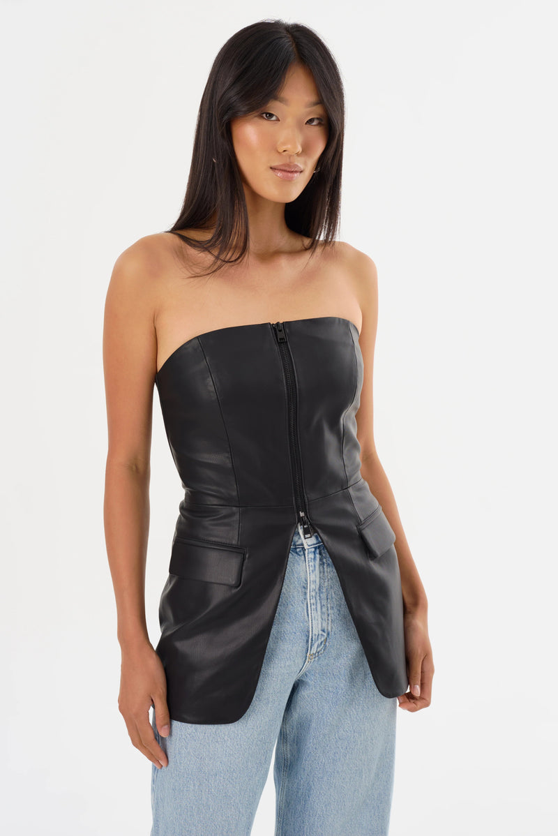 Avani Faux Leather Bustier Top-LAMARQUE-Tocca Finita