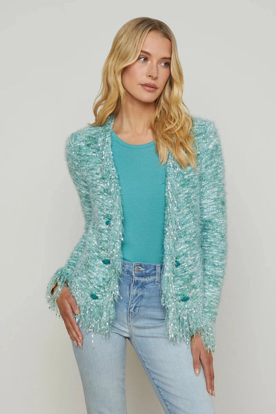 Azure Fringe Cardigan In Jade Multi-L'Agence-Tocca Finita