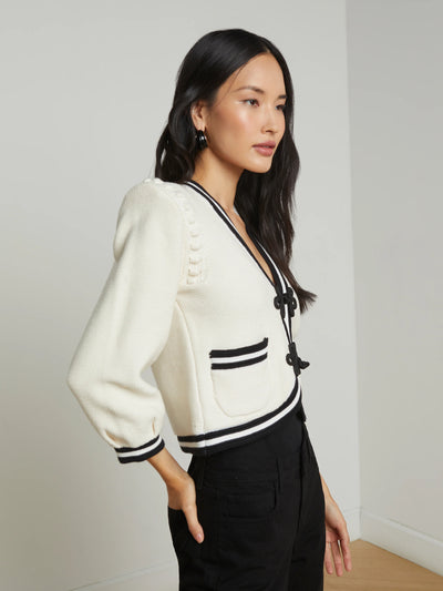 Becker Knit Crop Kimono Black Ivory-L'Agence-Tocca Finita