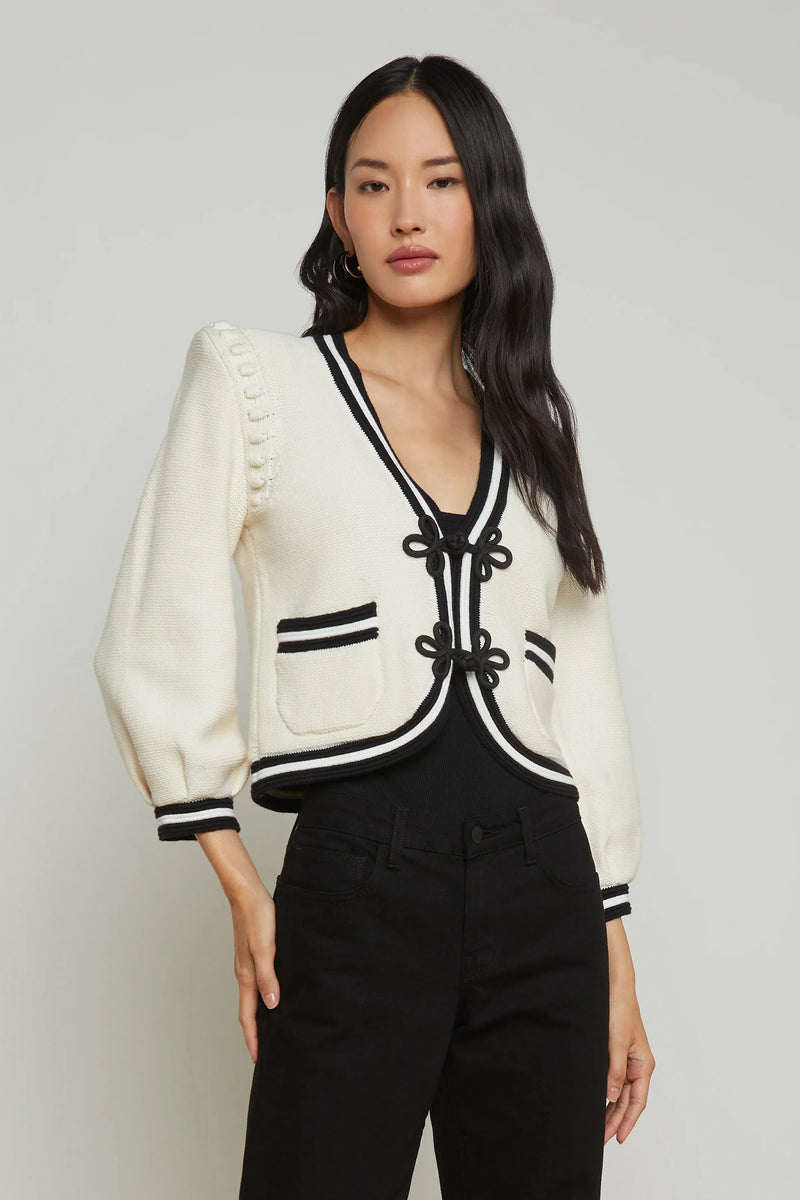 Becker Knit Crop Kimono Black Ivory-L&