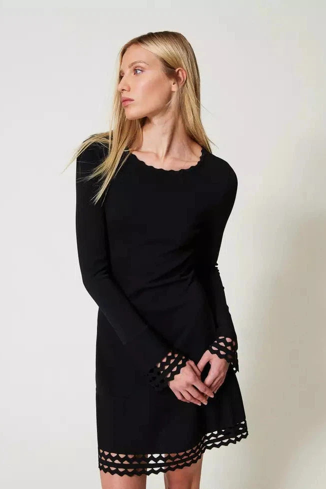 Black Dress with Geometric Pattern-TWINSET-Tocca Finita