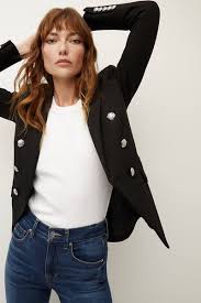 Black Miller Dickey Jacket with Silver Buttons-Veronica Beard-Tocca Finita