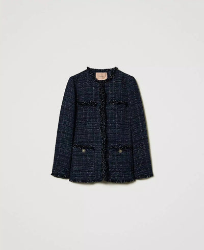 Bouclé Jacket with Logoed Buttons-TWINSET-Tocca Finita