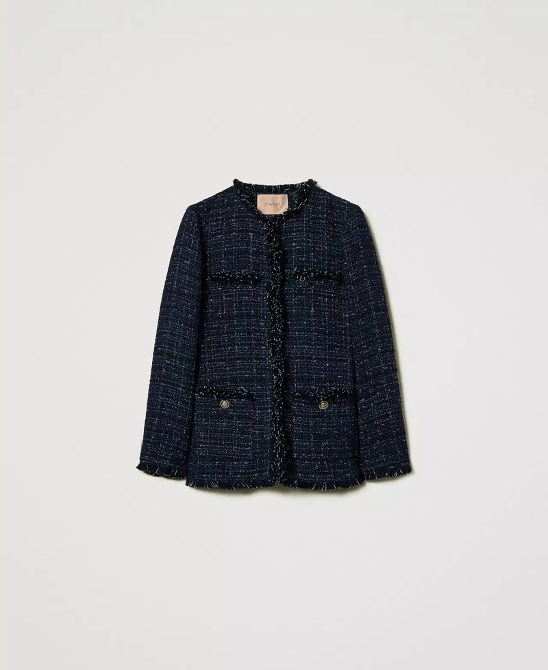 Bouclé Jacket with Logoed Buttons-TWINSET-Tocca Finita