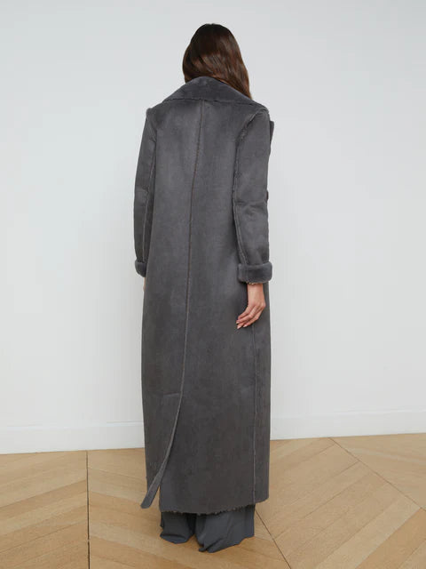 Citron Faux Fur Maxi Coat In Dark Grey-L&