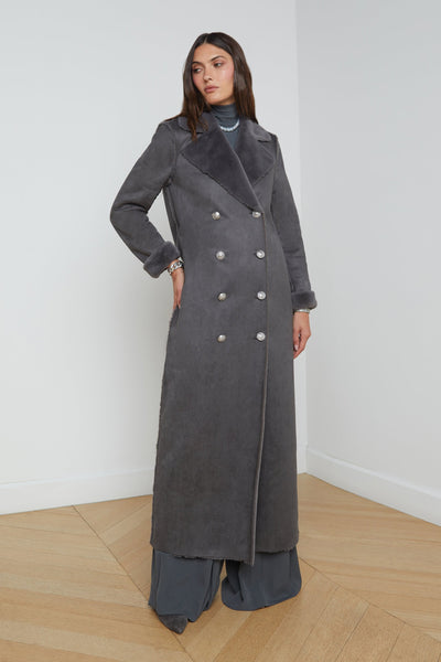 Citron Faux Fur Maxi Coat In Dark Grey-L'Agence-Tocca Finita