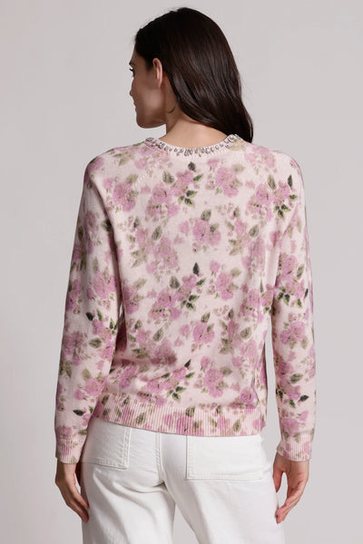 Cotton Cashmere Printed Crew with Jewels-Mini Rose-Tocca Finita