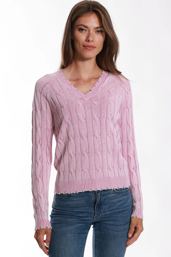 Cotton Stone Wash Distressed V Neck-Mini Rose-Tocca Finita