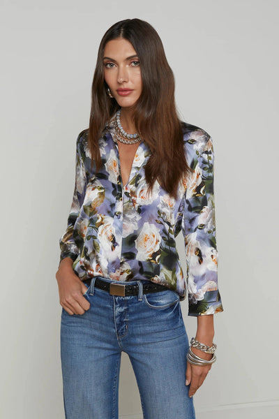 Dani Silk Blouse in Multi Distressed Floral-L'Agence-Tocca Finita