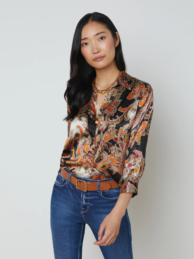 Dani Silk Blouse in Tonal Tan Paisley-L&