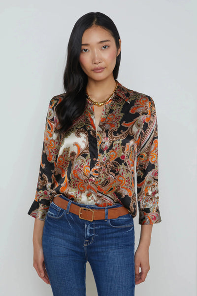 Dani Silk Blouse in Tonal Tan Paisley-L'Agence-Tocca Finita