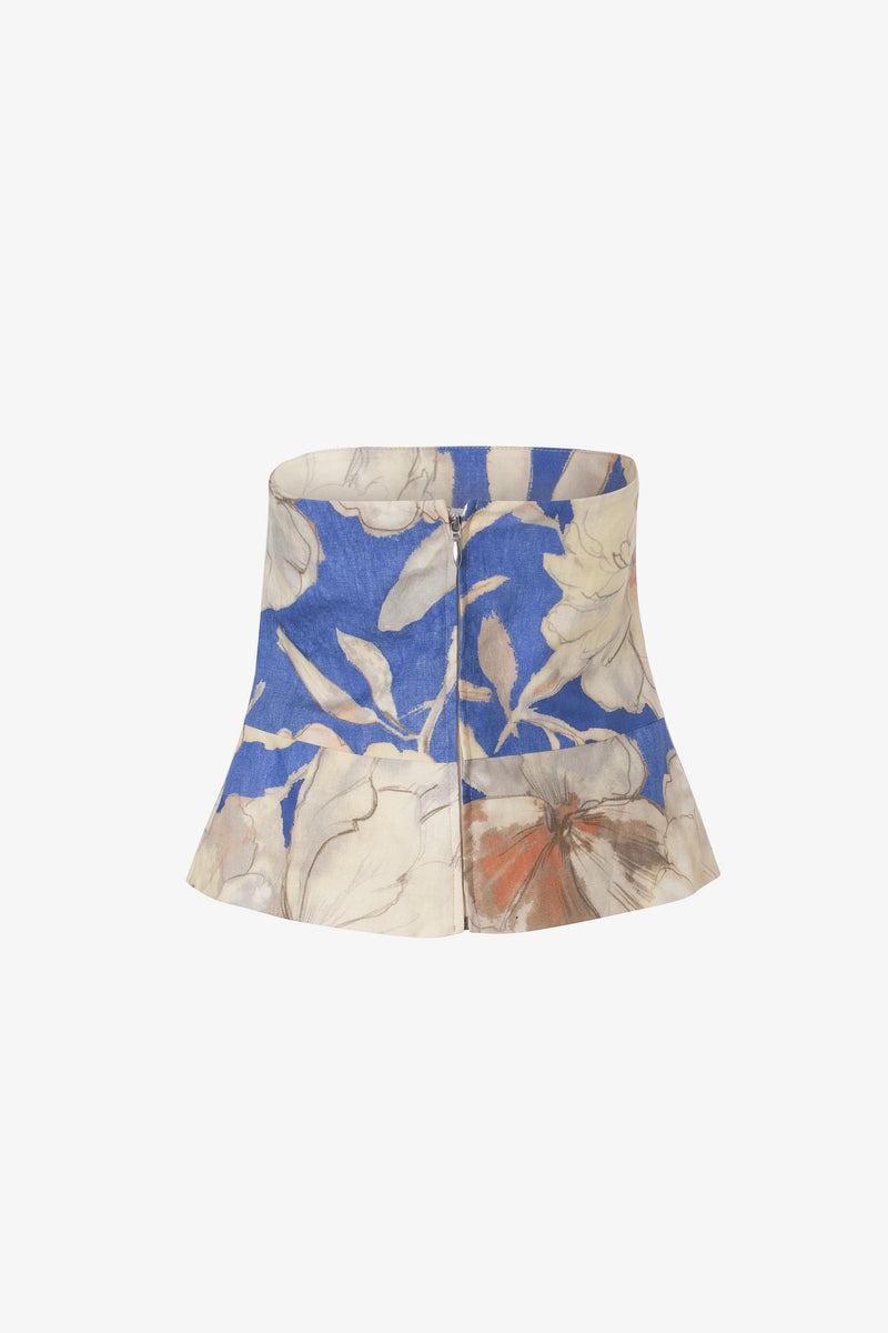 Floral Print Bustier in Blue Peach-Iris Setlakwe-Tocca Finita