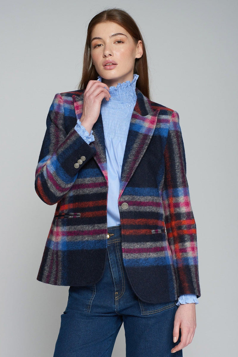 Heather Jacket In Navy Plaid-Vilagallo-Tocca Finita