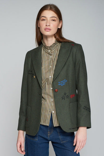 Hilary Embroidery Blazer In Hunter Green-Vilagallo-Tocca Finita