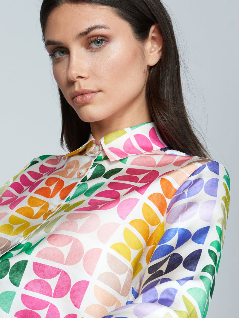 Irinia Colourful Geometric Silk Shirt-Vilagallo-Tocca Finita