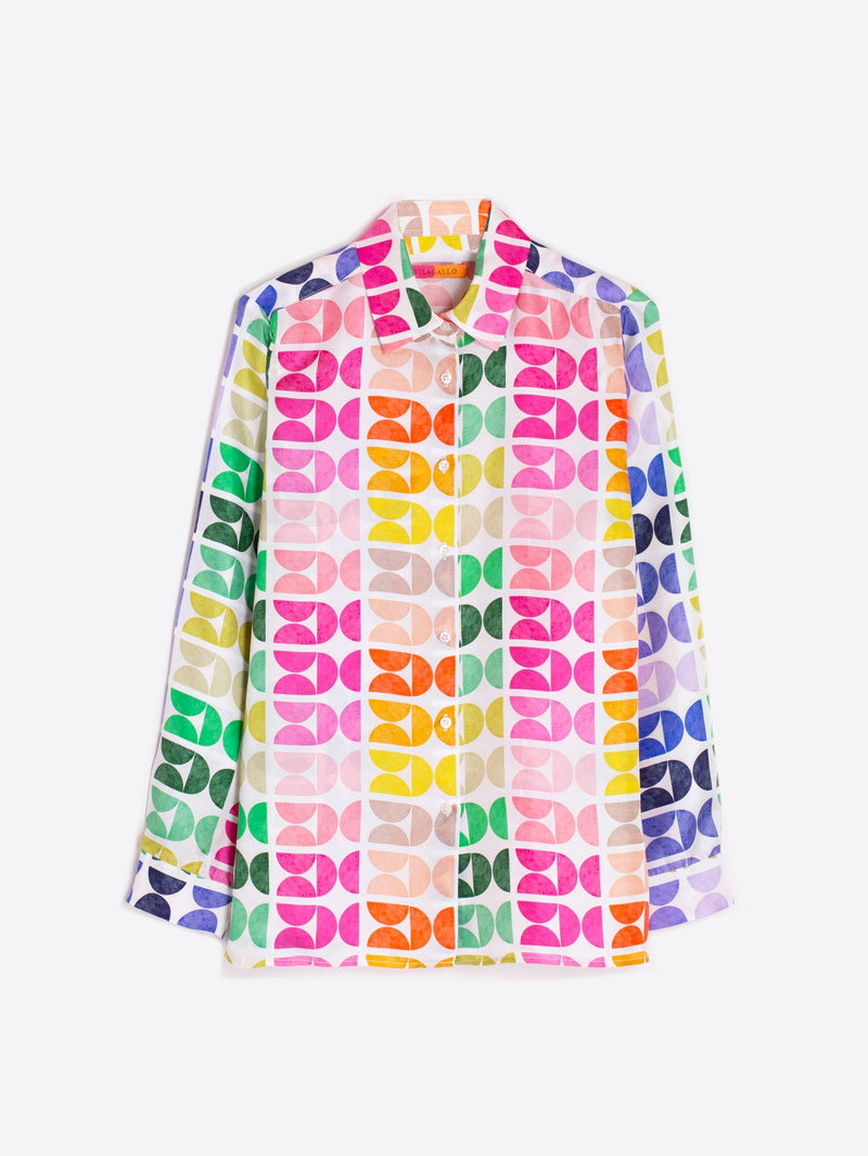 Irinia Colourful Geometric Silk Shirt-Vilagallo-Tocca Finita