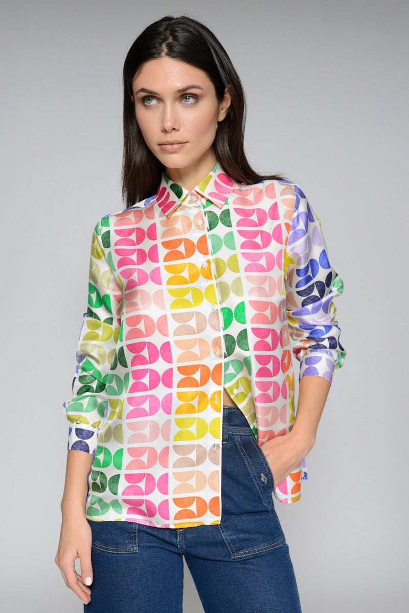 Irinia Colourful Geometric Silk Shirt-Vilagallo-Tocca Finita