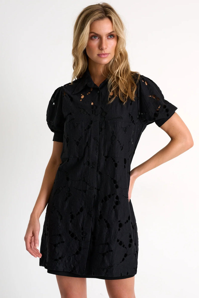 Lace Puff Sleeve Dress In Black-Shan-Tocca Finita