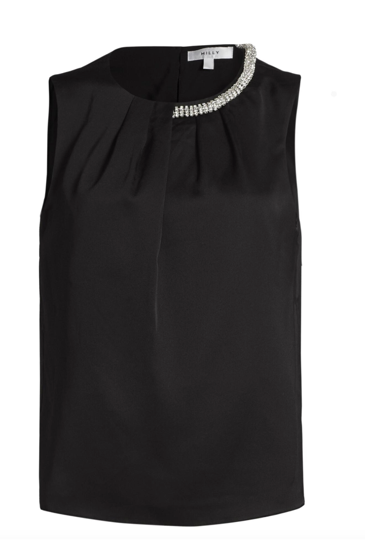 Lily Satin Crystal Top In Black-Milly-Tocca Finita