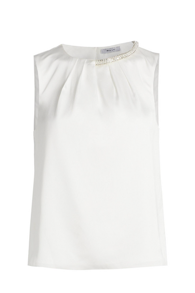 Lily Satin Crystal Top In White-Milly-Tocca Finita