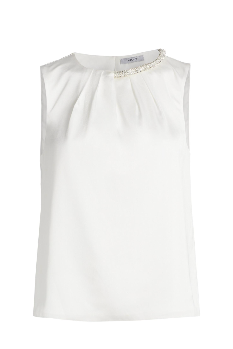 Lily Satin Crystal Top In White-Milly-Tocca Finita