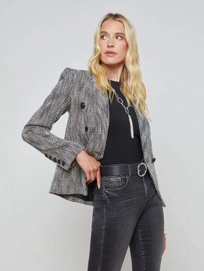 Marie DB Blazer Black/White Tweed-L'Agence-Tocca Finita