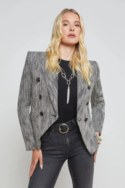 Marie DB Blazer Black/White Tweed-L'Agence-Tocca Finita