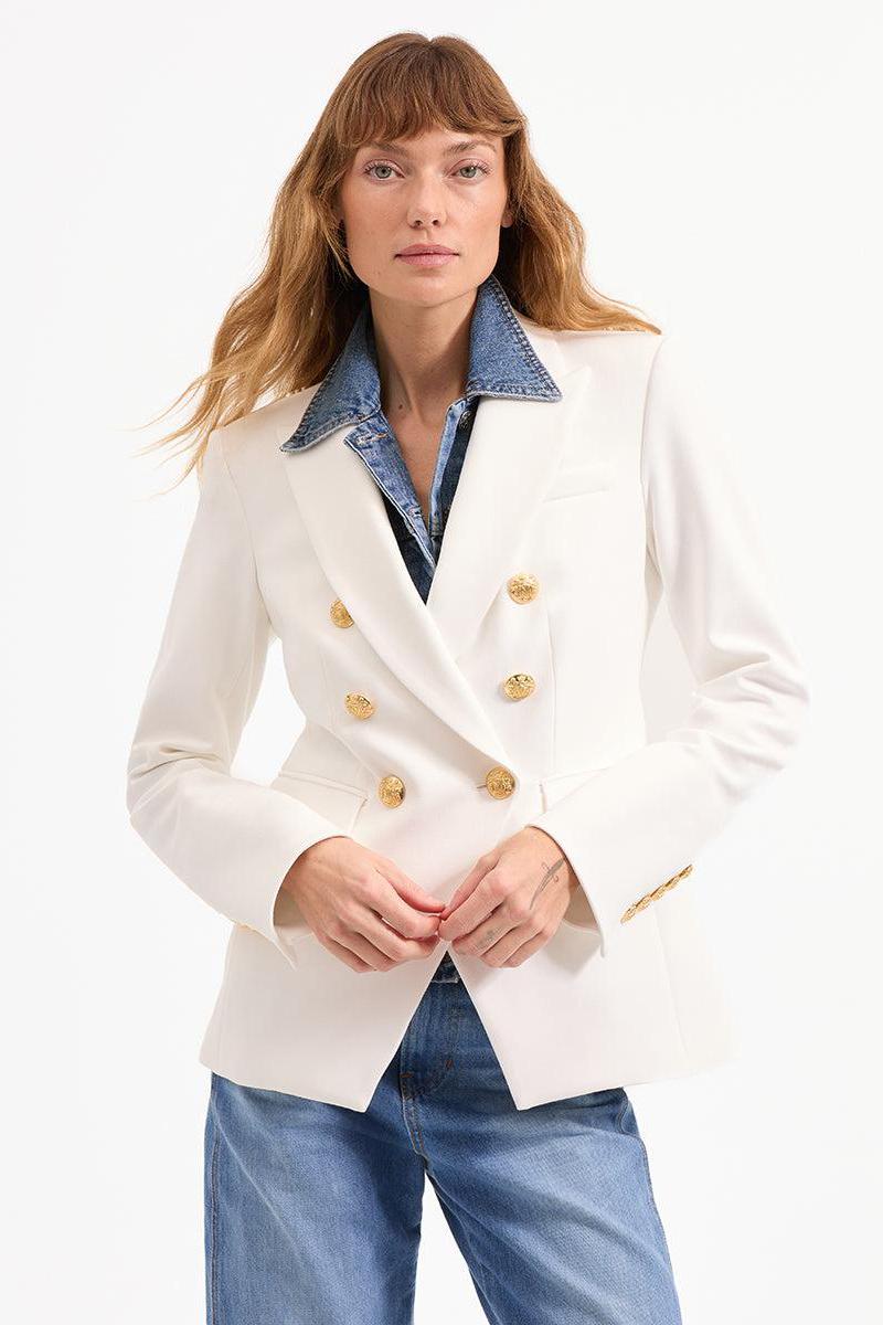 Miller Dickey Jacket In White With Gold Buttons-Veronica Beard-Tocca Finita