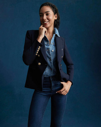 Navy Miller Dickey Jacket with Gold Buttons-Veronica Beard-Tocca Finita