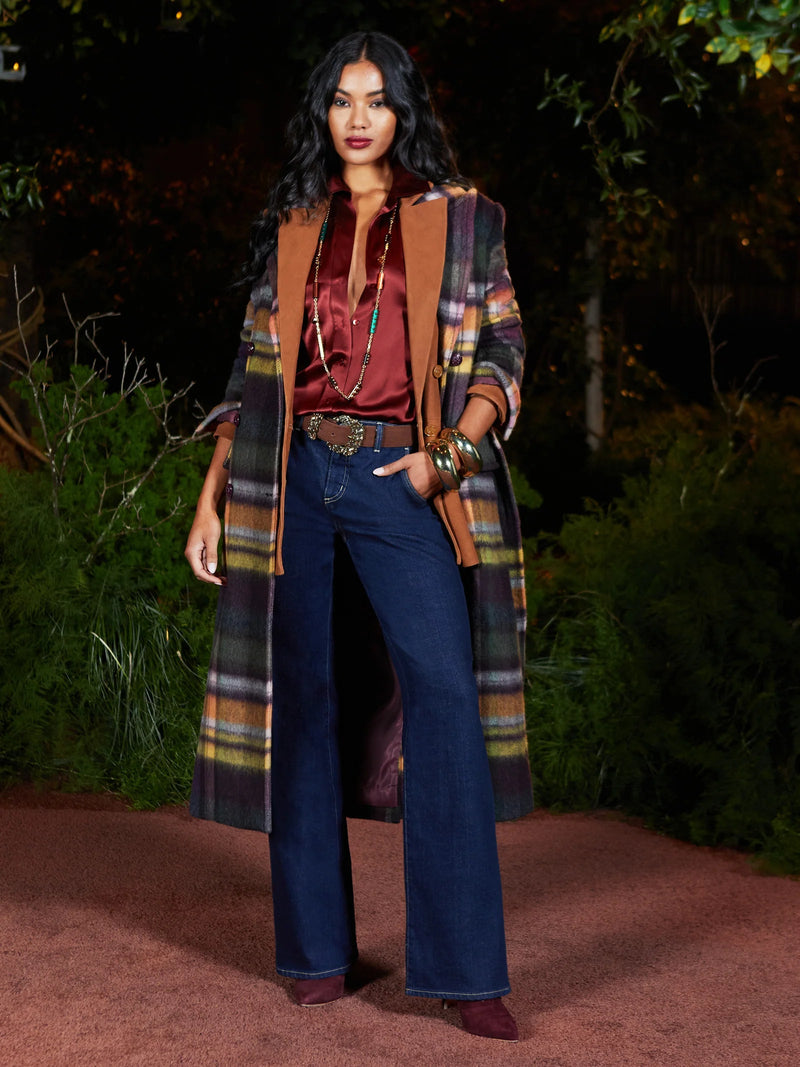 Olina Belted Long Coat In Plaid-L&