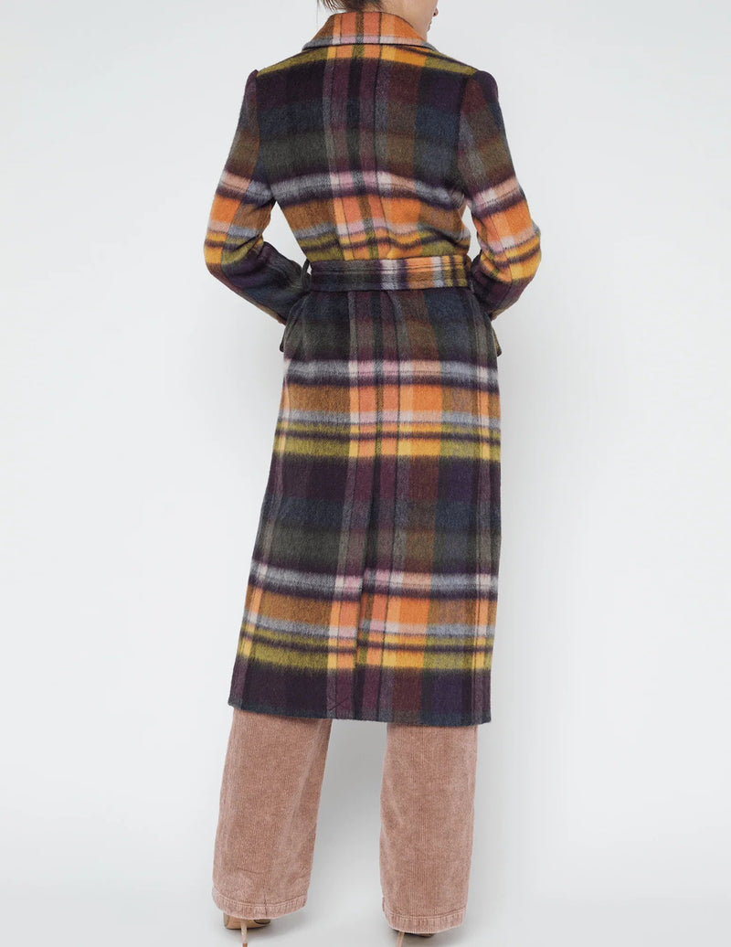 Olina Belted Long Coat In Plaid-L&