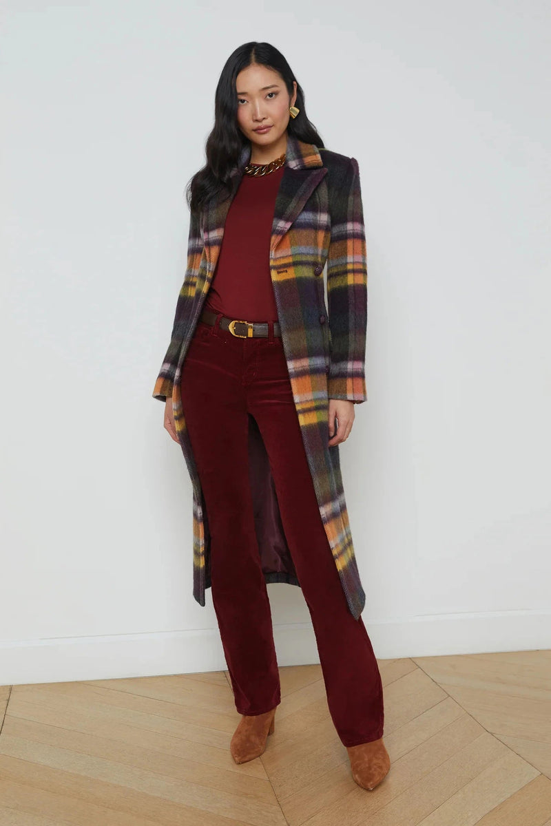 Olina Belted Long Coat In Plaid-L&