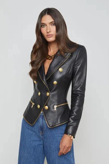 Ottilie Zip Blazer In Black Lambskin-L'Agence-Tocca Finita