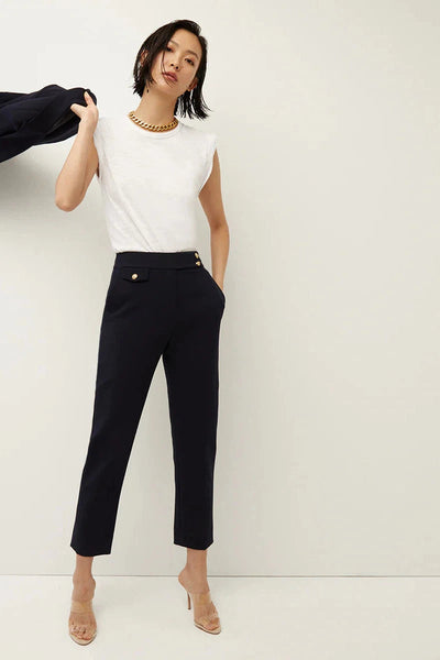 Renzo Pant In Navy with Gold Buttons-Veronica Beard-Tocca Finita