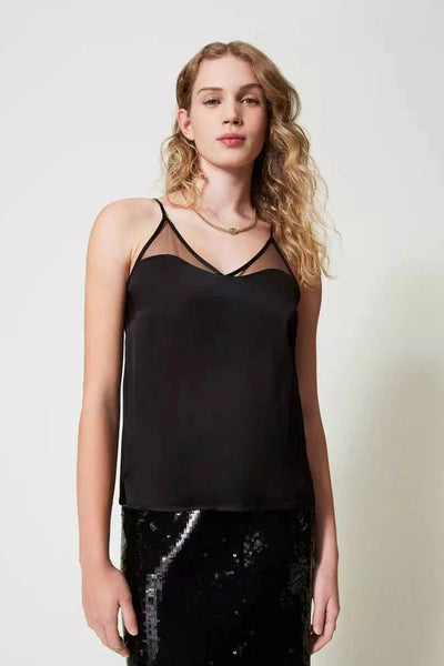 Satin and Tulle Top-TWINSET-Tocca Finita