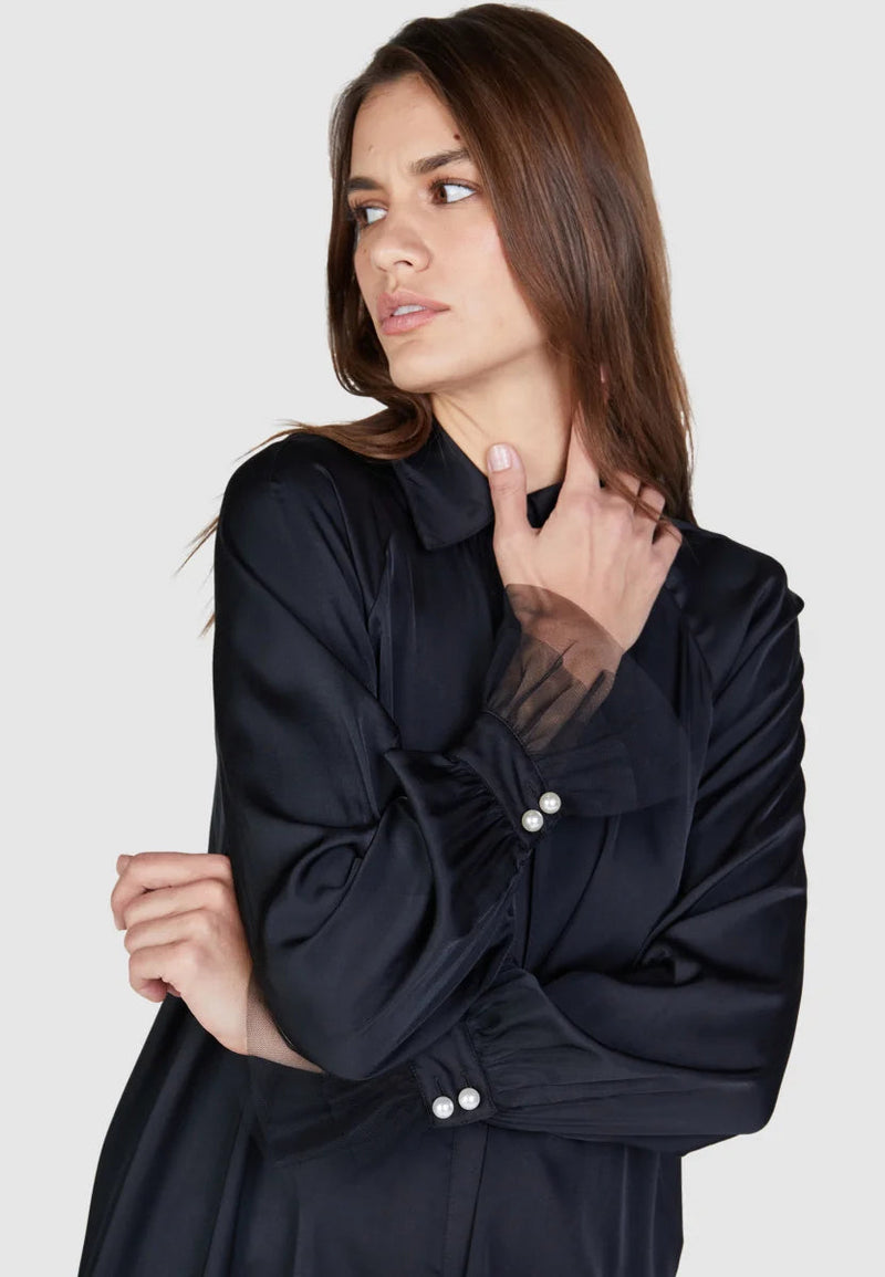 Satin Blouse With Tulle Cuffs-Marc Aurel-Tocca Finita