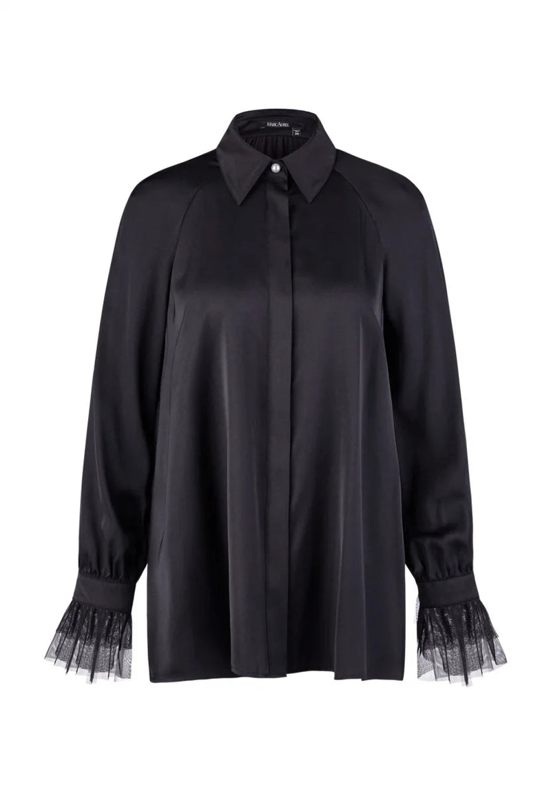 Satin Blouse With Tulle Cuffs-Marc Aurel-Tocca Finita