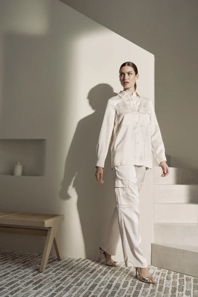 Satin Cargo Trouser in Creme-Marc Aurel-Tocca Finita