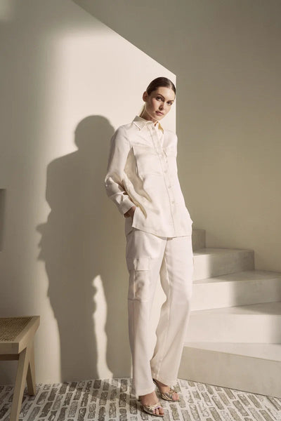 Satin Cargo Trouser in Creme-Marc Aurel-Tocca Finita