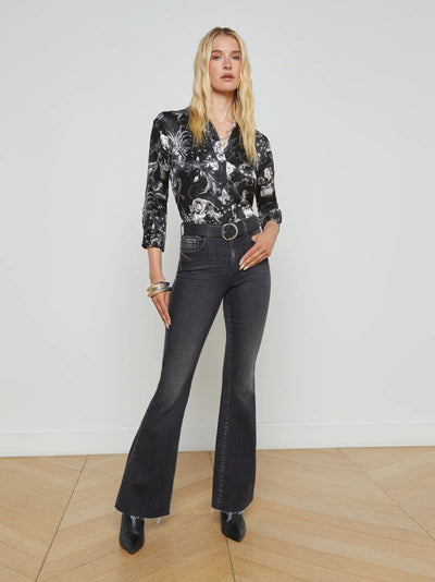 Sera Seaker Flare Denim In Obsidian-L'Agence-Tocca Finita