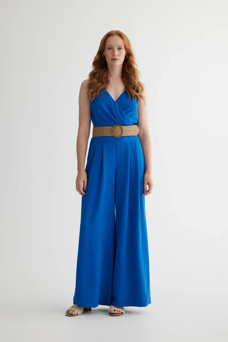 Sleeveless Crisscross Jumpsuit In Cobalt-Iris Setlakwe-Tocca Finita