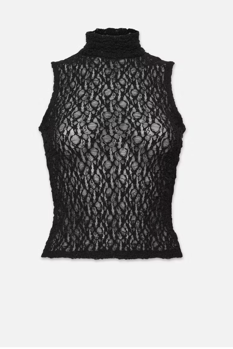 Sleeveless Mesh Mock Neck Top-Frame-Tocca Finita