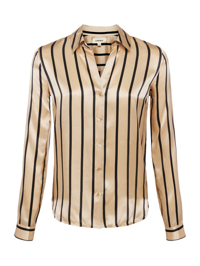 Tyler Blouse In Almond Stripe-L'Agence-Tocca Finita