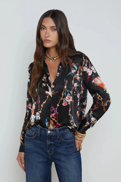 Tyler Silk Blouse in Black Multi Rococo-L'Agence-Tocca Finita